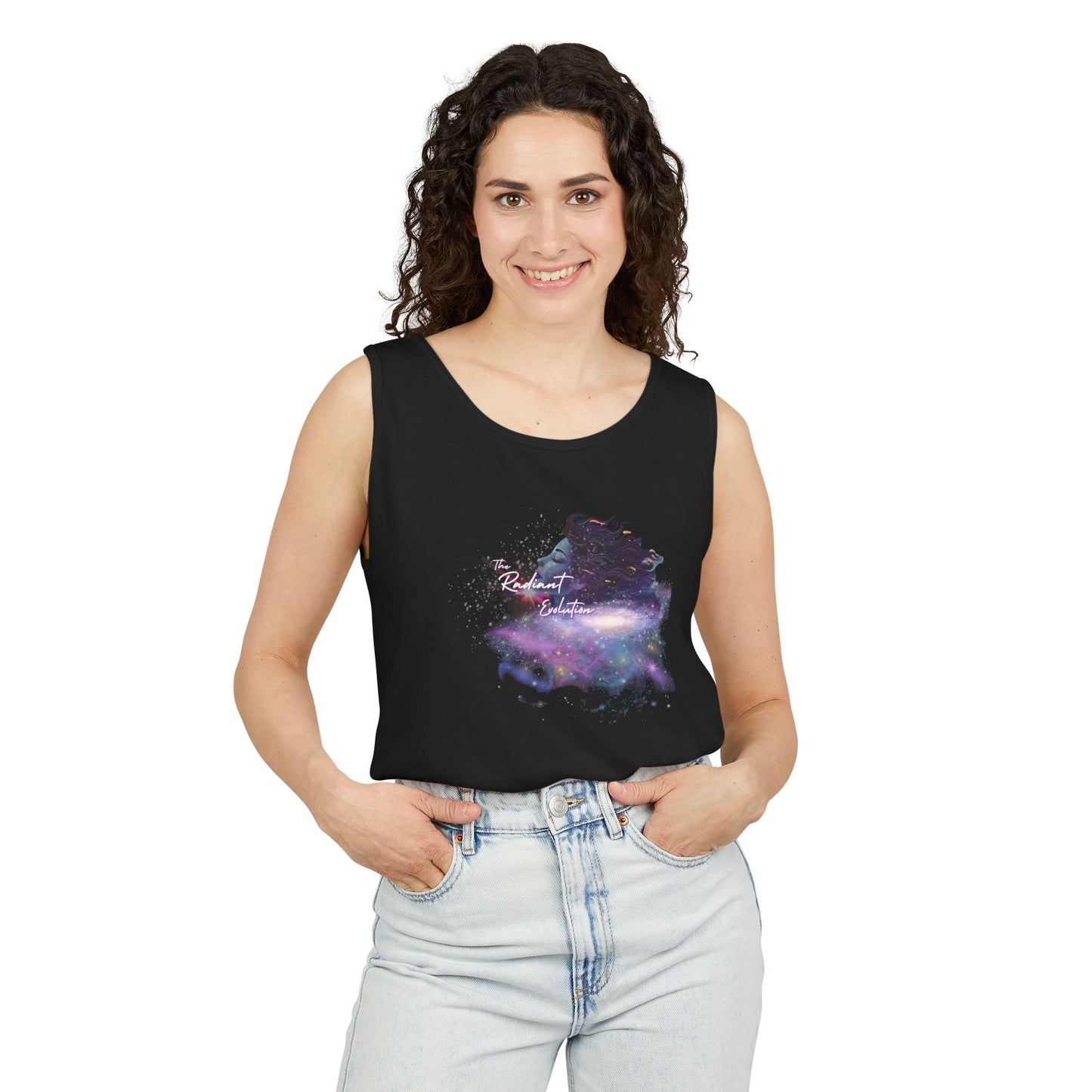 Unisex Cosmic Tank Top - The Radiant Evolution, Summer Apparel, Workout Wear, Festival Clothing, Gift for Space Lovers