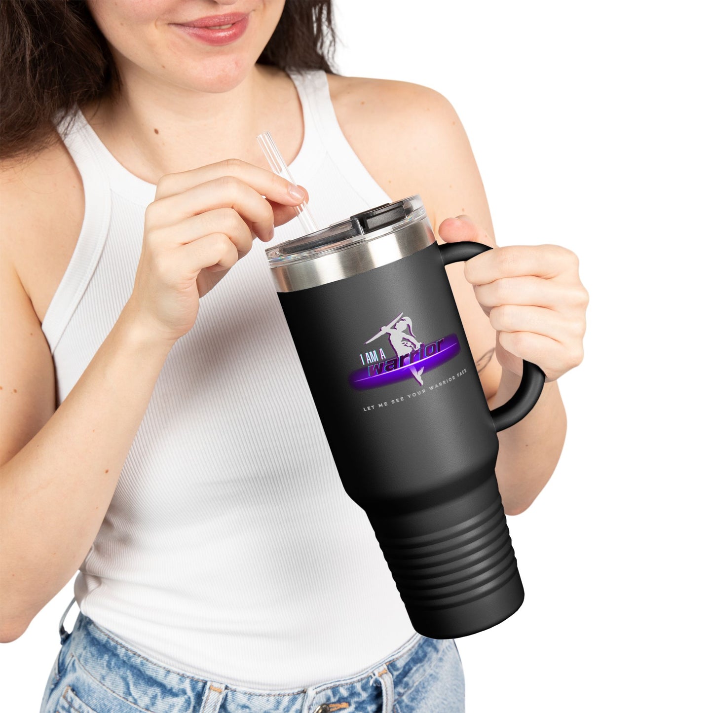 I'm a Warrior Insulated Travel Mug - 40oz, Motivational Drinkware for Adventurers & Fitness Enthusiasts